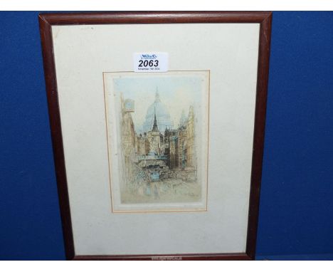A framed and mounted Print of Fleet St. looking towards Ludgate Hill and St. Paul's  by Sidney R. Jones, 9 3/4" x 12 3/4".