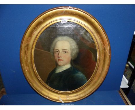 A late 18th century French school Portrait of a young man in a gilt frame, 17" x 21", 24" x 27" overall including frame.