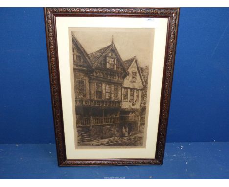 A William Monk etching of Bishop Lloyd's Palace, Chester.
