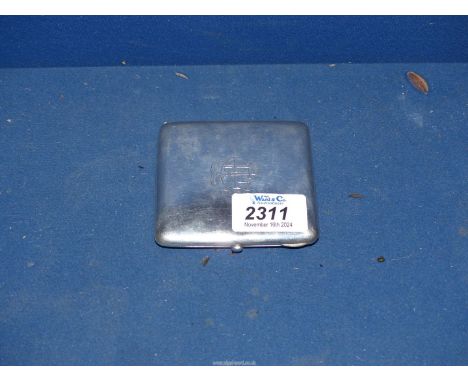 A Silver cigarette Case with push button mechanism, initials to front, Birmingham 1919, maker William Base, 92 grams.