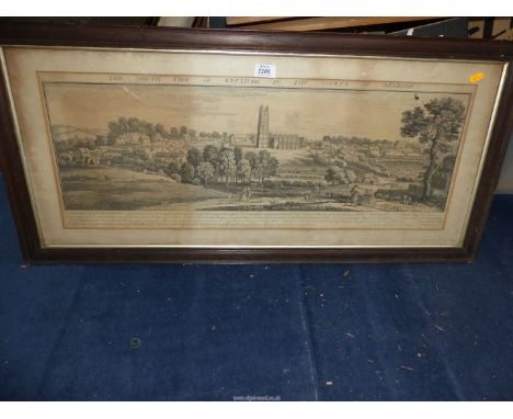 A large wooden framed Etching by Samuel and Nathaniel Buck circa 1755 of The South View of Wrexham in the county of Denbigh.