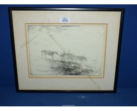 An Edmund Blampied dry point Etching "Vraicking" (seaweed collecting), ink signed 1936 (glass a/f).
