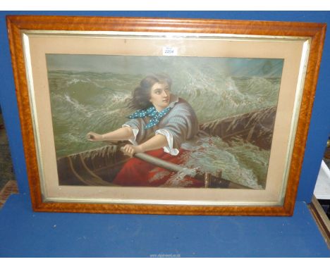 A large maple framed lithograph of "Grace Darling" from the original painting by Thomas Brooks a courage's women (who's store