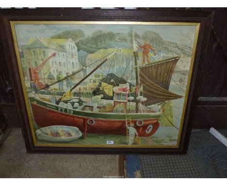 David Gentleman b. 1930, a large Lithograph entitled "The Cornish Pilchard Boat" published by Joseph Lyons Caterers in 1955, 