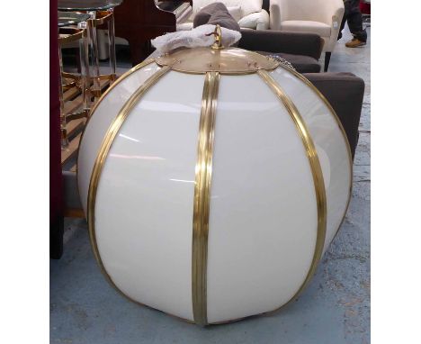 BASKETBALL LANTERN, by Charles Edwards in brass, 92cm H x 84cm diam.