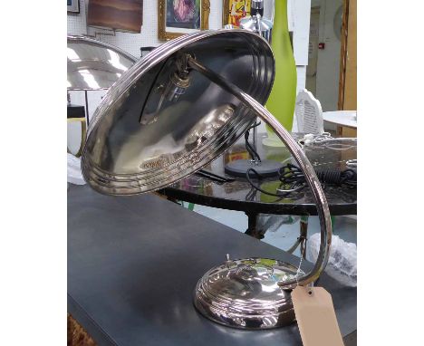 DESK LAMP BY CHARLES EDWARDS, brass and finished in nickel, 44cm H x 57cm.