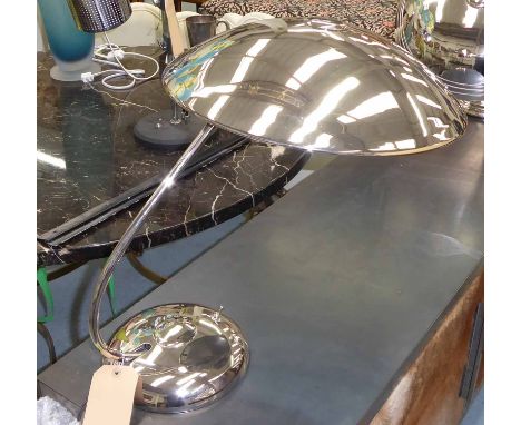 DESK LAMP BY CHARLES EDWARDS, brass and finished in nickel, 44cm H x 57cm.