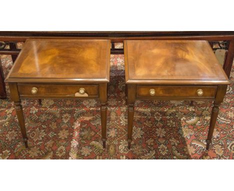 LAMP TABLES, a pair, George III style mahogany each with drawer and turned supports, 49cm H x 53cm x 49cm. (2)