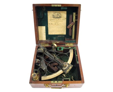 19THC SEXTANT - F DARTON &amp; CO a late 19thc sextant by F Darton &amp; Co, London, with a brass and silvered dial and in a 