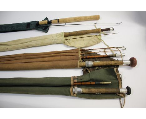 VARIOUS FISHING RODS including a vintage Hardy Hebridean Palakona three piece rod with two tops in a Hardy bag  (Serial No E3