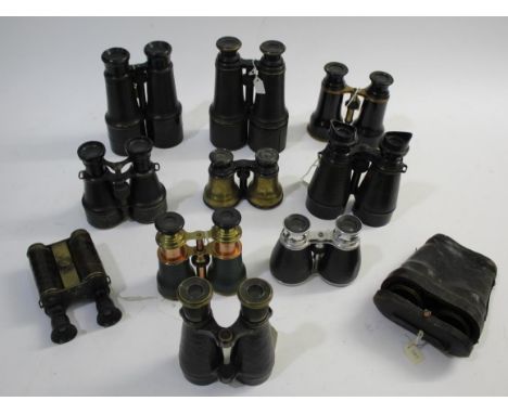 VINTAGE BINOCULARS various pairs of vintage binoculars including a small pair of Ross of London crocodile clad and brass bino