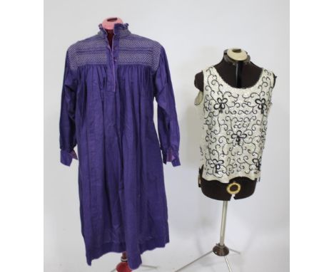 VINTAGE CLOTHING including a 1950's bead and sequin evening top, a Harrods full length cream evening dress, and two 1970's Ha