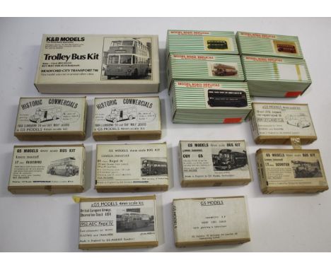 GS MODELS - BOXED BUS KITS 7 boxed white metal boxed kits, including 1952 AEC, Regal IV, 1939 Leyland Cub, LT Bluebird, Green