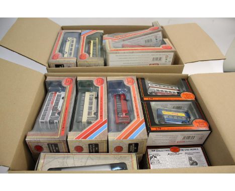 GILBOW EXCLUSIVE FIRST EDITIONS BUSES 2 boxes with approx 56 boxed buses by Gilbow, 1:76 scale and including 33802 Lincolnshi