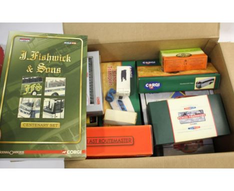CORGI BOXED BUSES 2 boxes of various boxed items including 60 Years of Transport boxed set, 50th Anniversary Battle of Britai
