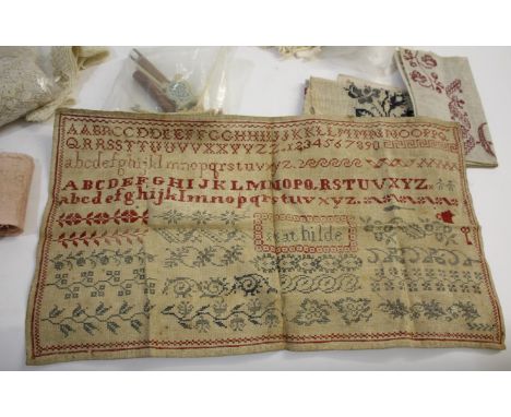 VINTAGE LACE &amp; SEWING ITEMS a collection of late 19thc and early 20thc sewing items and lace, to include an unframed alph