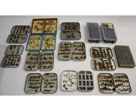 VINTAGE FISHING FLIES &amp; FLY TINS 2 boxes including a collection of well made vintage flies, mostly in tins including some
