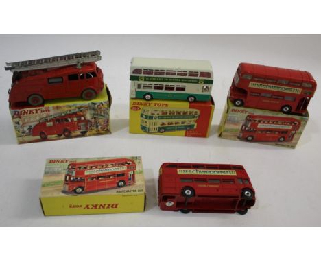 DINKY TOYS boxed models including 955 Fire Engine, 289 Routemaster Bus (x2 Schweppes), and 293 Leyland Atlantean (BP with smo