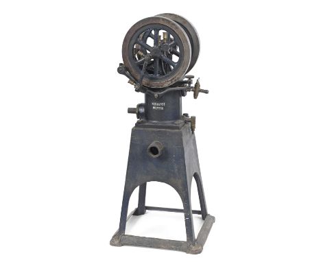 LARGE HEINRICI HOT AIR ENGINE a large early 20thc hot air engine with a pair of 8 inch steel fly wheels, various brass attach