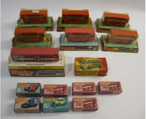 DINKY TOYS including 291 Atlantean City Bus Kenning (x6), 283 Single Deck Bus (Red Arrow), also with boxed Matchbox Superfast