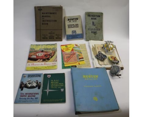 LE MANS MOTOR RACING PROGRAMME, CAR BADGES &amp; OTHER ITEMS a mixed lot including a 1961 Le Mans programme, ticket and bookl