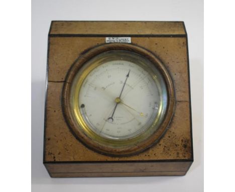 VICTORIAN CASED BAROMETER - E J DENT a brass cased barometer and thermometer, with a silvered dial and in a fitted wooden cas
