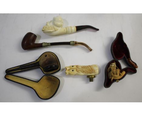 VARIOUS VINTAGE PIPES including a duck shaped pipe in a fitted leather case by Fribourg &amp; Theyer, London, Oxford &amp; Ca