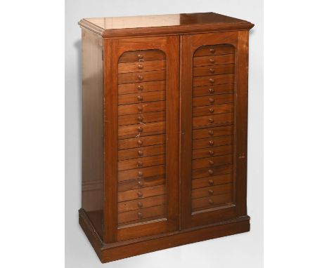 COLLECTORS CABINET BY WATKINS &amp; DONCASTER - BUTTERFLIES &amp; MOTHS a walnut collectors cabinet with 18 long glazed drawe