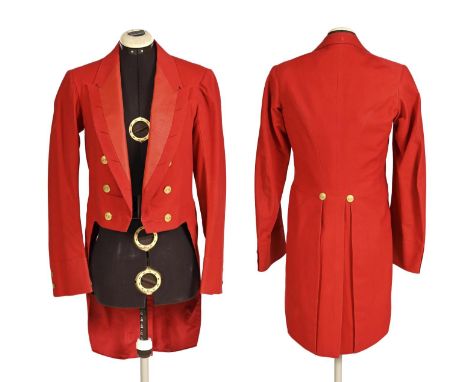CATTISTOCK HUNTING COAT a red hunting coat with a set of brass C H buttons for the Cattistock Hunt, with a label inside for H