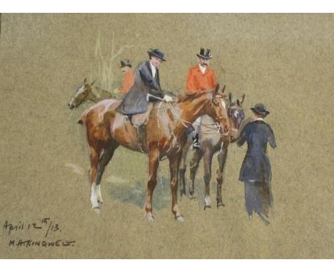 PAIR OF HUNTING WATERCOLOURS - M A KINGWELL two small framed watercolours possibly by Mabel Amber Kingwell, with various hunt