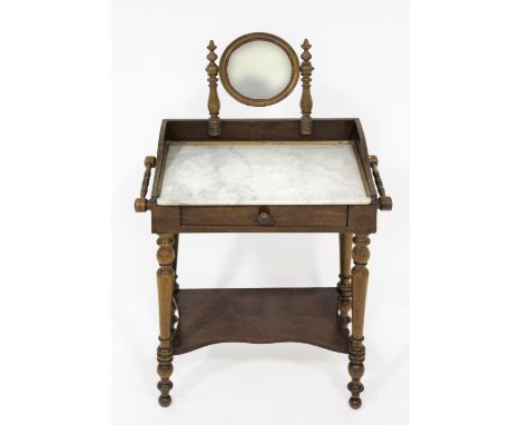 CHILDRENS MINIATURE WASHSTAND &amp; WASHSTAND SET a vintage child's size wooden washstand, with a circular mirror and marble 