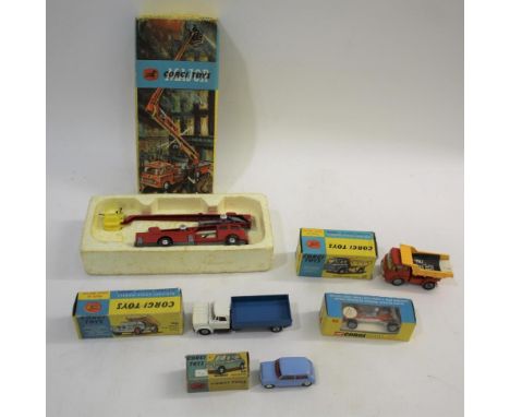 CORGI BOXED TOYS including 1127 Simon Snorkel Fire Engine, 483 Dodge Kew Fargo, 494 Bedford Tipper Truck, 226 Mini Minor, and