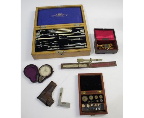 LARGE STANLEY GEOMETRY SET &amp; INSTRUMENTS a large oak cased geometry set, with two layers including instruments and rulers