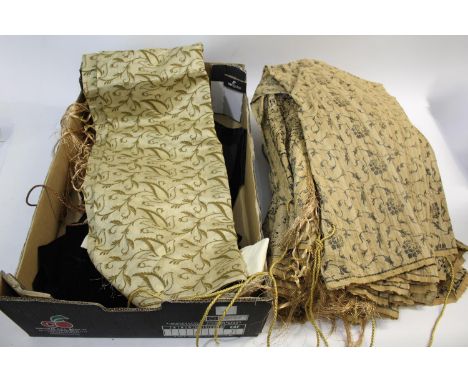 19THC SILK DRESS &amp; TEXTILES a 19thc yellow silk dress, also with a black silk velvet bodice, and a qty of woven black and