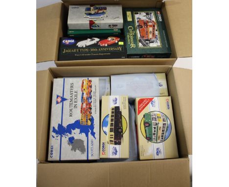 CORGI BOXED BUSES 2 boxes with approx 36 boxed buses, including Corgi Classics, Corgi Buses in Britain, Corgi Connoisseur Col