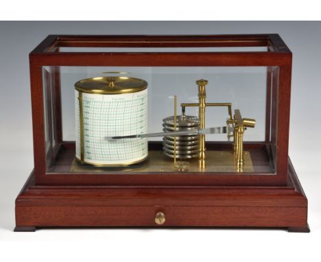 A mahogany cased barograph by Sewills of Liverpool  with bevelled glass case, the plinth base with full width drawer containi