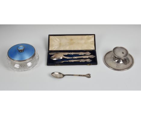 A cased Victorian silver christening knife, fork and spoon set  Aaron Hadfield, Sheffield 1843, Albert pattern, gross weight 