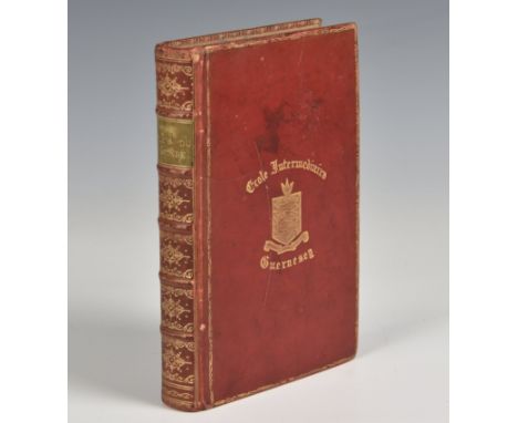 Le Tour du Monde en 80 jours  By Jules Verne, 1906, red tooled calf, gilt Guernsey Crest, marbled boards, paste down to front
