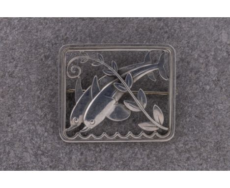 Arno Malinowski (1899-1976) for Georg Jensen - a silver double dolphin brooch  ref. 251, Jensen post-1945 marks and London im