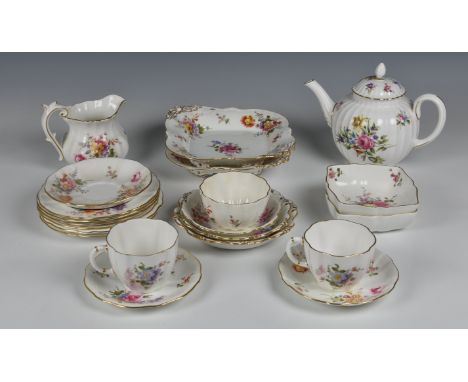 A Royal Crown Derby tea service  comprising a tea pot, milk jug, sugar bowl, pair of small square dishes, pair of small recta