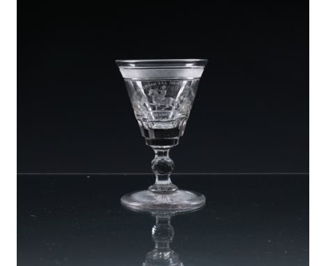 An early 19th century cut and later engraved Williamite rummer  the glass c.1820, the bucket bowl later engraved with an eque