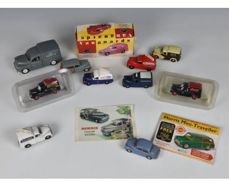 A collection of Morris die-cast cars  of varying types and ages, to include Vanguards, Corgi, Lledo, together with manual, bo