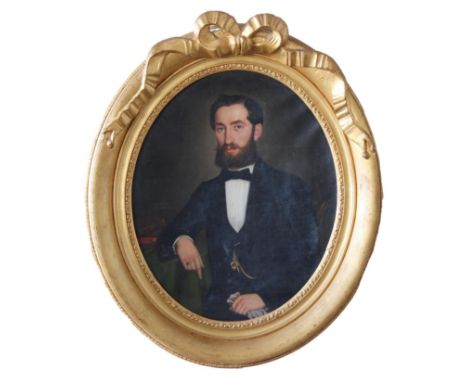 Louis Joseph Digout (French b.1821)  Portrait of a Gentleman, oil on canvas, signed and dated 1858 centre left, oval 19th cen