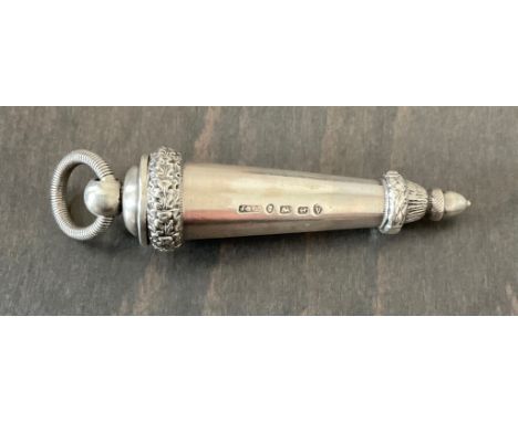 A Victorian silver military belt whistle  Joseph Jennings &amp; Co, Birmingham, 1870, the tapering sheath topped with a raise