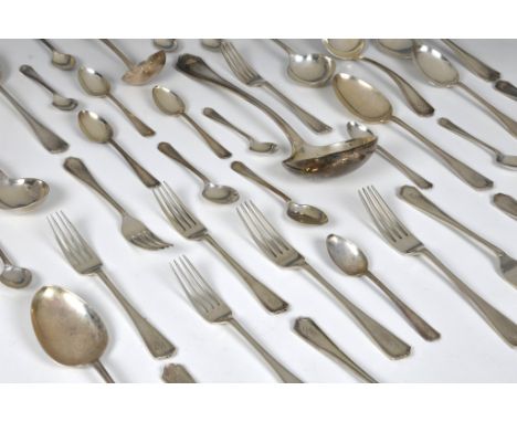 An extensive twelve person part-suite of Art Deco style silver flatware  Walker &amp; Hall, Sheff. 1924, comprising 12 each o