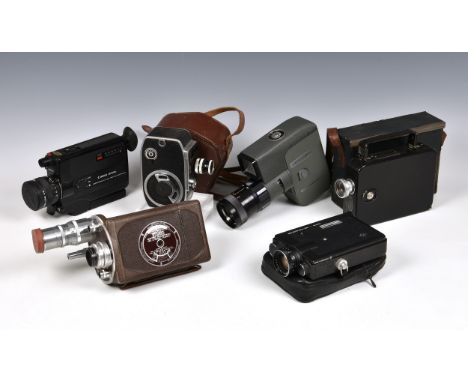 A collection of six various vintage Cine Cameras  varying ages, to include Canon Reflex zoom 8-2; Canon 310XL;Cine-Kodak Eigh