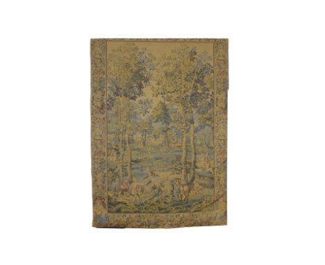 A Hines of Oxford 17th century Flemish style tapestry of mounted nobles and retainers stag hunting titled 'chasse renaissance