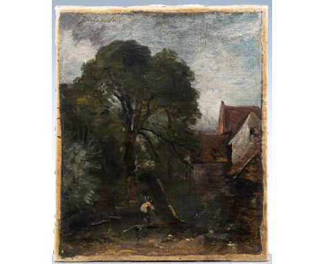 John Constable RA (English, 1776-1837) View of the back of Willy Lott’s House with Log-cutter, 1814. Inscribed upper left wit