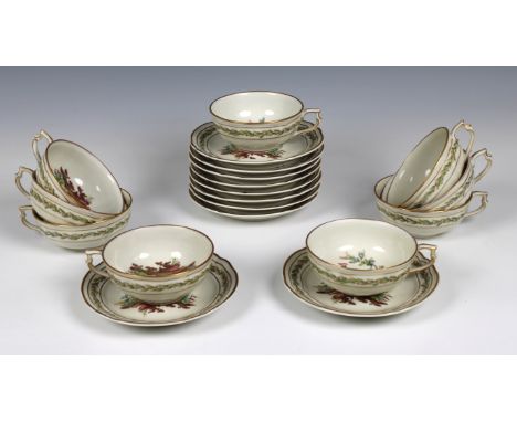 L. Bernardaud &amp; Co. Limoges "Chevreuse" pattern porcelain  nine teacups and ten saucers.  