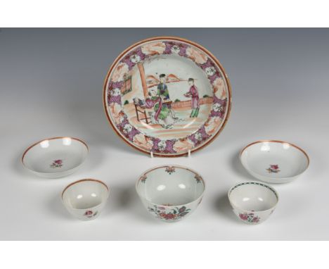 A Chinese export famille rose porcelain soup bowl  late 18th century, painted with a noblewoman and attendants on a lakeside 